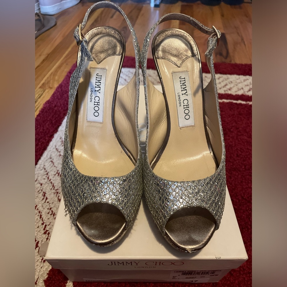 Jimmy Choo 247 Shaw glitter fabric champagne size 37